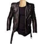 Slim Fit Biker Style Jacket With Belt Front