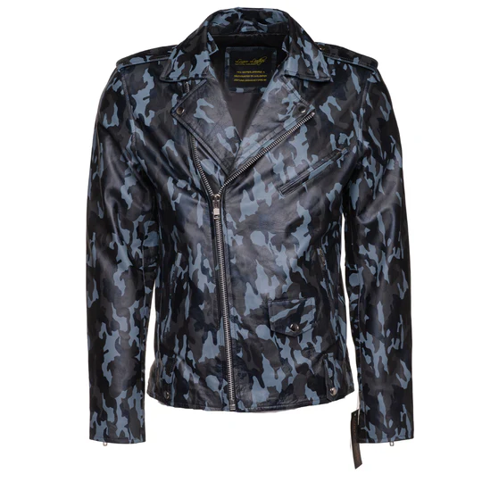 Blue Camouflage Biker Style Jacket Side