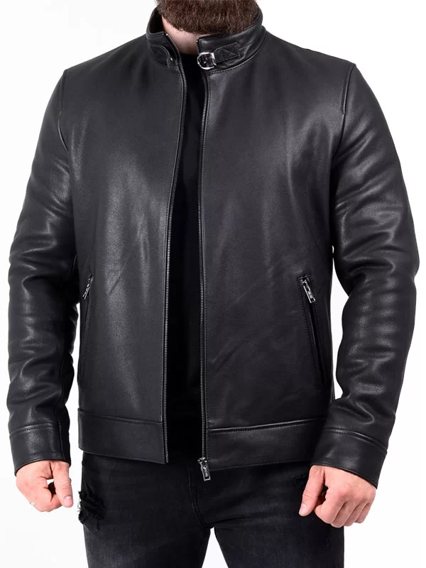 Mens Genuine Leather Biker Jacket Front