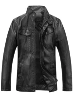 Mens Vintage Black Leather Jacket Front