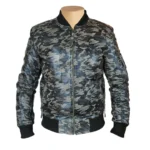 Bomber Grey Camouflage Leather Jacket - Front view