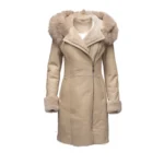 Gracies Hooded Sheepskin Shearling Coat With Fox Fur - Front view