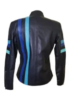 Moto Leather Jacket Blue Stripes Back