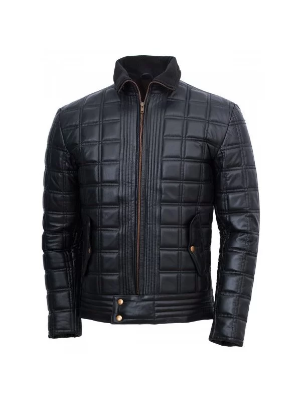 Mens Trimmed Quilted Leather Jacket Front