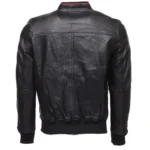 Black Bomber Red Piping Leather Jacket Back