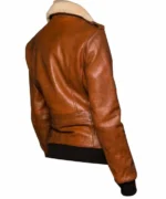 Brown Bomber Leather Jacket Fur - Back view