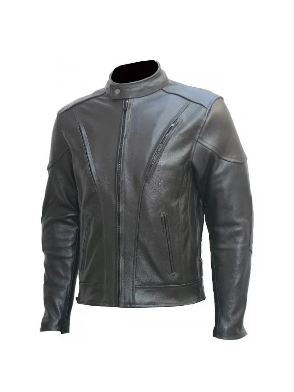 Mens Leather Biker Riding Jacket Front