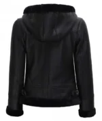 Women Shearling Hooded Leather Jacket Back