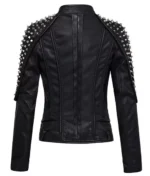 Womens Punk Studded Leather Jacket Back