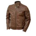 Brown Moto Style Jacket With Patterns - Front view