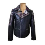 Leather Jacket With Tribal Hand Fabric Front