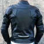 Black Leather Armored Motorcycle Jacket Back