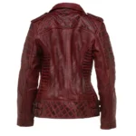 Back view of Red Diamond Leather Jacket with Double Zipper