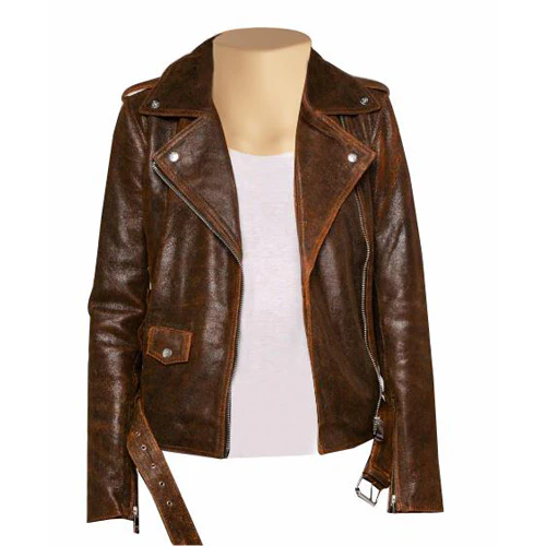 Vintage Copper Biker Leather Jacket Front