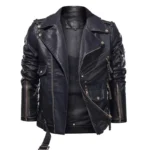 Brando biker retro leather jacket front view