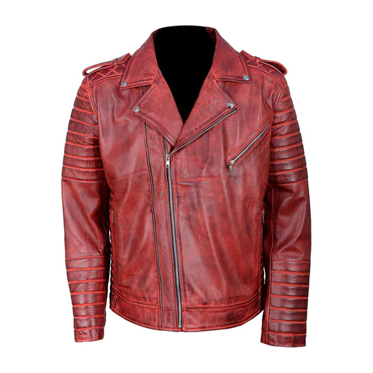 Antique Red Quilted Biker Jacket Front