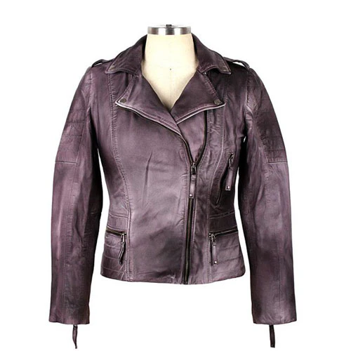 Womens Barlow Washed Effect Leather Jacket Front