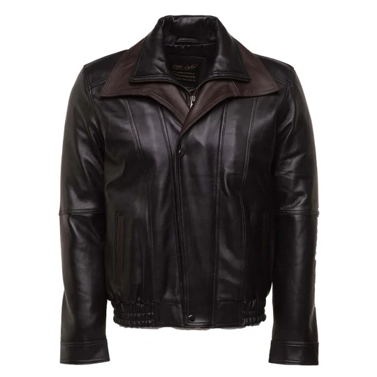 Brown And Black Aviator Leather Jacket Front