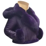 Sierras Purple Shearling Crop Jacket With Fox Fur Hoodie - Side view