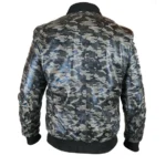 Bomber Grey Camouflage Leather Jacket - Back view