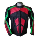 Black armor motorcycle leather jacket front view