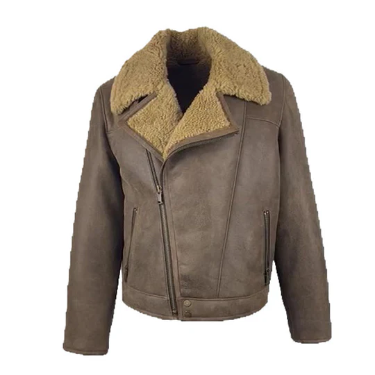 Brown Biker Shearling Jacket Front