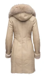 Gracies Hooded Sheepskin Shearling Coat With Fox Fur - Back view