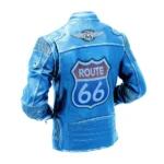 Mens Route 66 Blue Biker Jacket Back