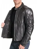 Mens Padded Black Biker Leather Jacket Side