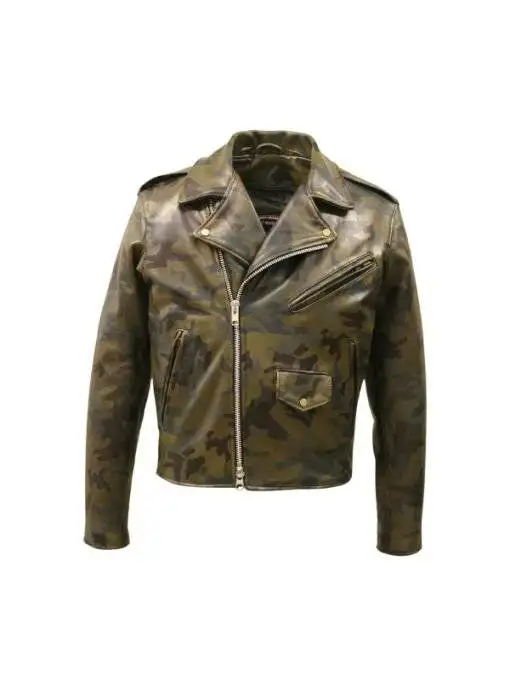 Biker Camouflage Leather Jacket Front