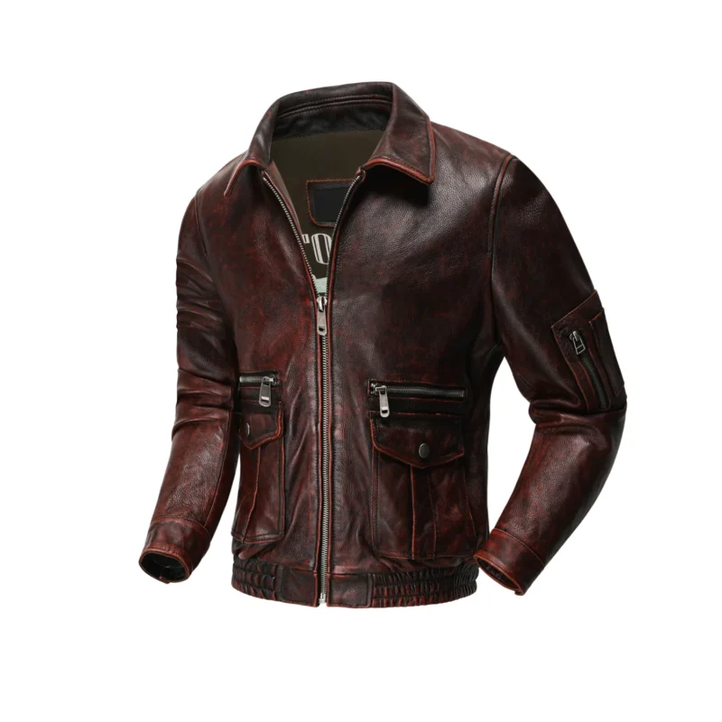 Front view of Vintage Men's Leather Bomber Jacket