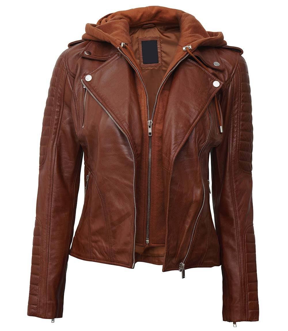 Tan Hooded Leather Jacket