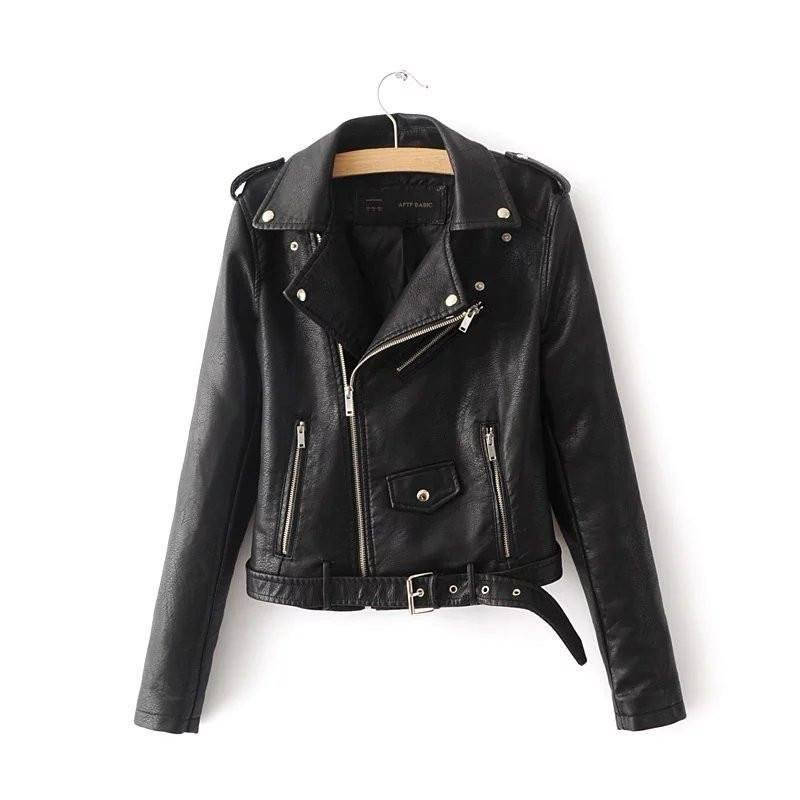 Black Brando Leather Jacket for Women with a Belt and Classic Shoulder Epaulettes