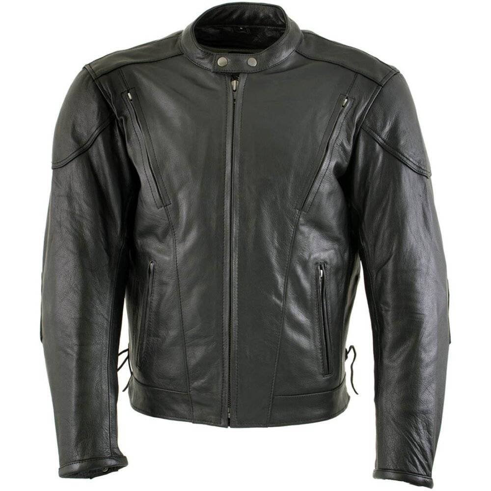 Black Leather Moto Jacket for Men with 'Flying Mayhem Skull' Design and X-Armor Protection