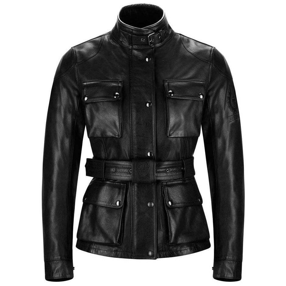 Front view of Women's Black Leather Trialmaster Jacket