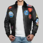 Classic Black Leather Bomber Jacket for Men, Ressler’s Top Gun Maverick Edition