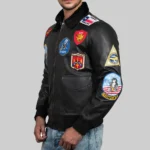 Classic Black Leather Bomber Jacket for Men, Ressler’s Top Gun Maverick Edition