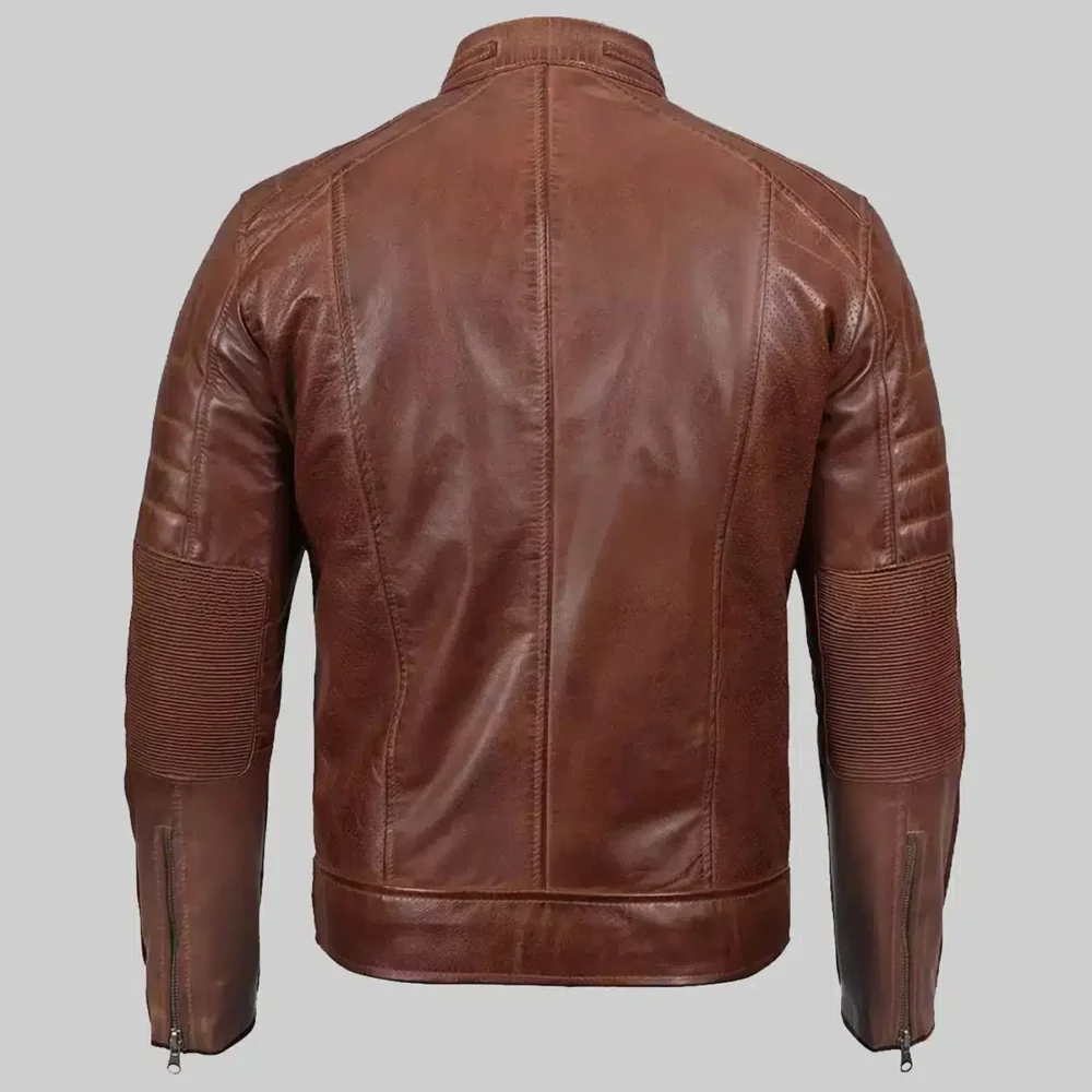 Classic Brown Moto Leather Biker Jacket for Men by Ronny