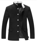 Black gakuran jacket with a snap-tab collar and buttoned front closure.