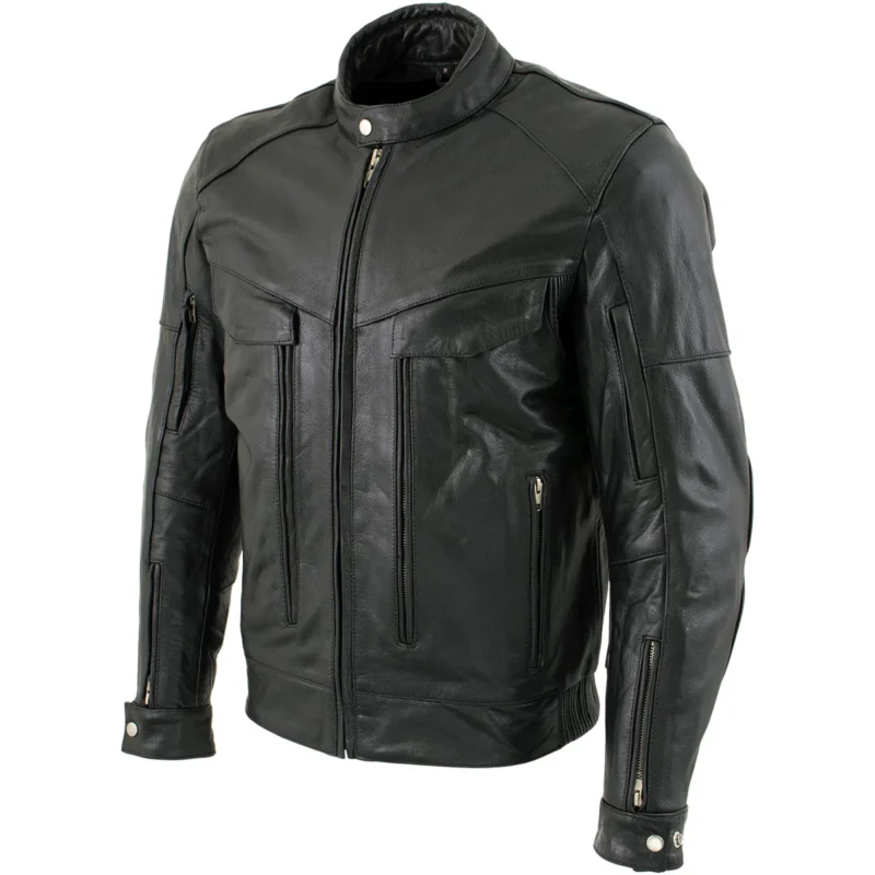 High-Quality Black 'Bandit' Cruiser Motorcycle Jacket for Men, Made from Buffalo Leather with X-Armor Protection