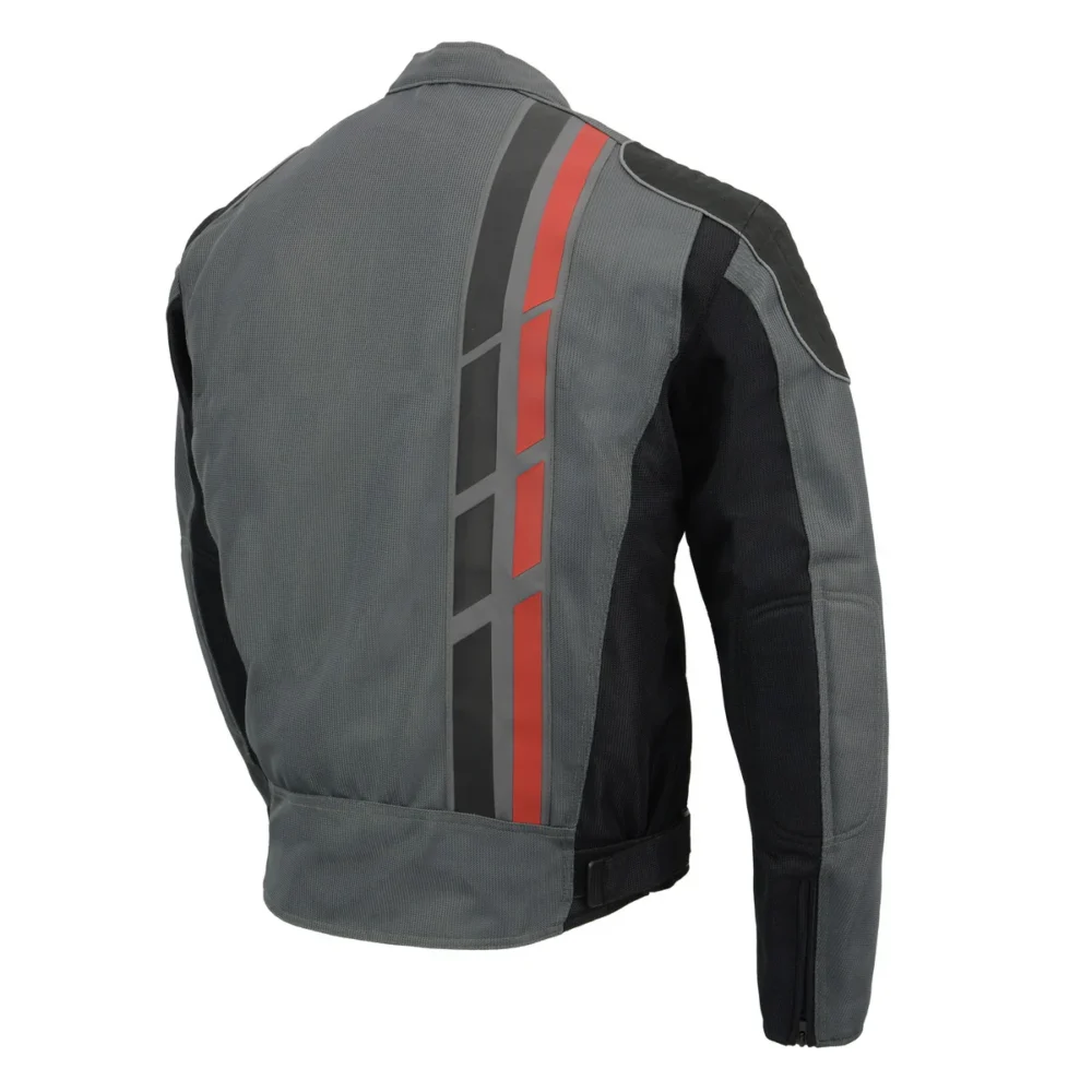 High-Quality Black and Grey Biker Jacket for Men with Armor, Made of Durable Textile and Mesh