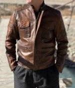 High-Quality Brown Leather Slim Fit Jacket for Men, Perfect for Motorcyclists