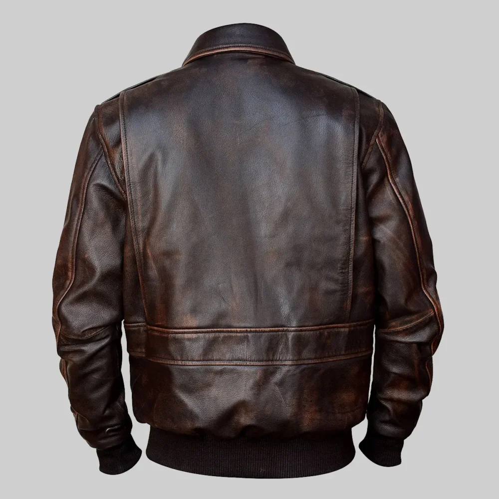 High-Quality Jacob Brown Leather A-2 Bomber Jacket for Men, Distressed Finish