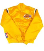 LA Lakers vintage satin bomber jacket front view.