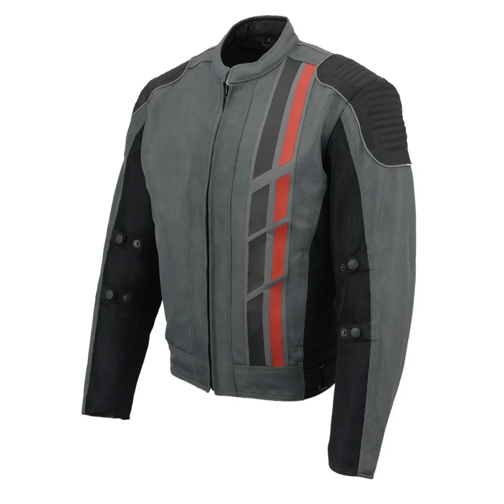 Men’s Armored Motorcycle Racing Jacket in Black and Grey with Textile and Mesh Panels