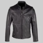 Men’s Black Leather Biker Jacket with Moto Shot Features and Design