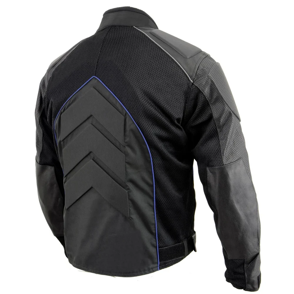 Men’s Black and Blue Combo Jacket for Motorcycle Riding, Made with Textile and Leather and Equipped with Armor