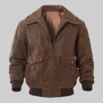 Men’s Premium Brown Leather MA-2 Bomber Jacket by Keller, Perfect for Casual Wear