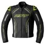 Mens RST S1 CE Motorcycle Leather Jacket Black Grey Flo Yellow