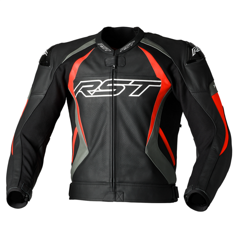 Men's RST Tractech Evo 4 CE Leather Jacket - Black Grey & Flo Red